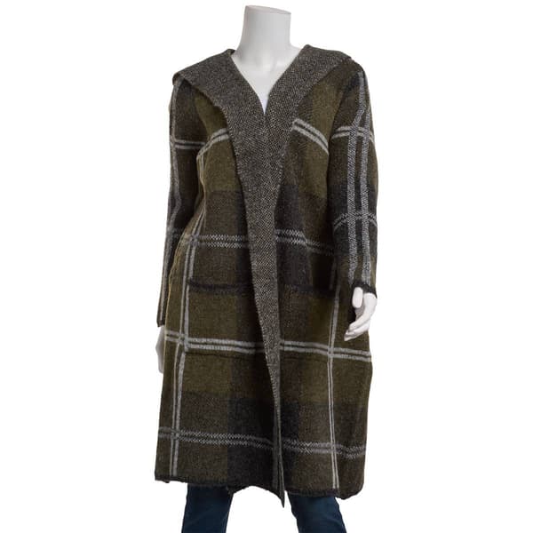 Womens Joseph A. Long Sleeve Oregon Plaid Hooded Coatigan