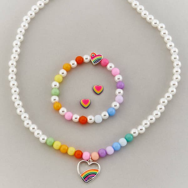 Kids Lil'' Ashley Pearl Pastel Necklace/Bracelet/Heart Earrings - image 