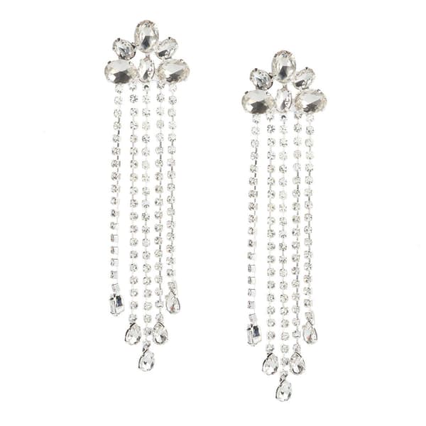 Rosa Rhinestones Flower Fringe Earrings - image 