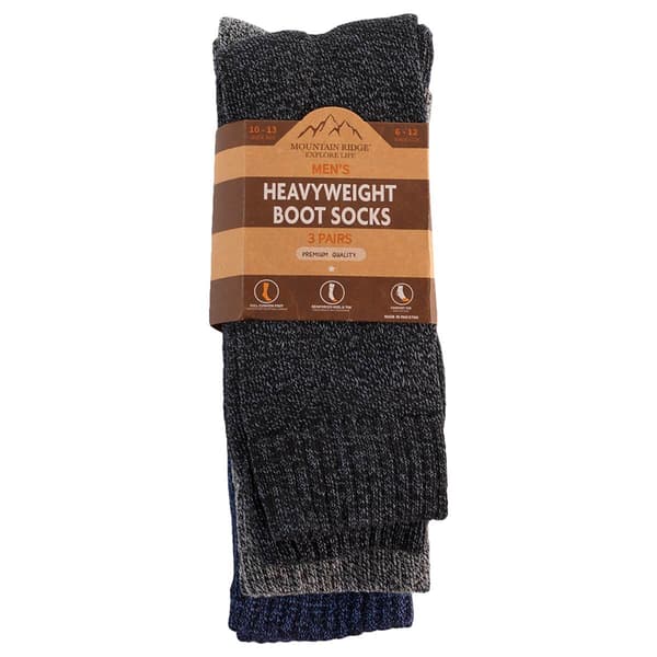 Mens Mountain Ridge(R) 3pk. Heavyweight Boot Socks -Black/Grey/Navy - image 