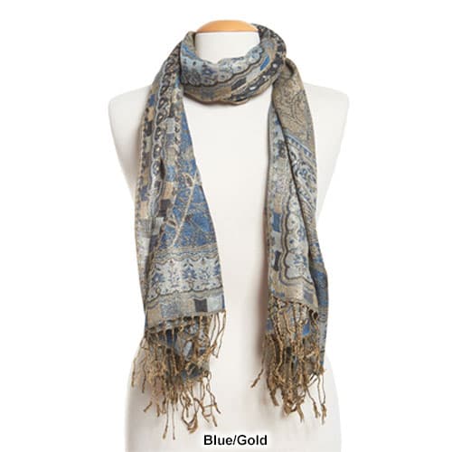 Womens Lurex Paisley Jacquard Pashmina Style Scarf