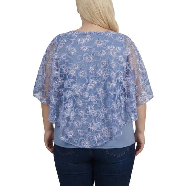 Plus Size NY Collection 3 O-Ring Floral Poncho Blouse