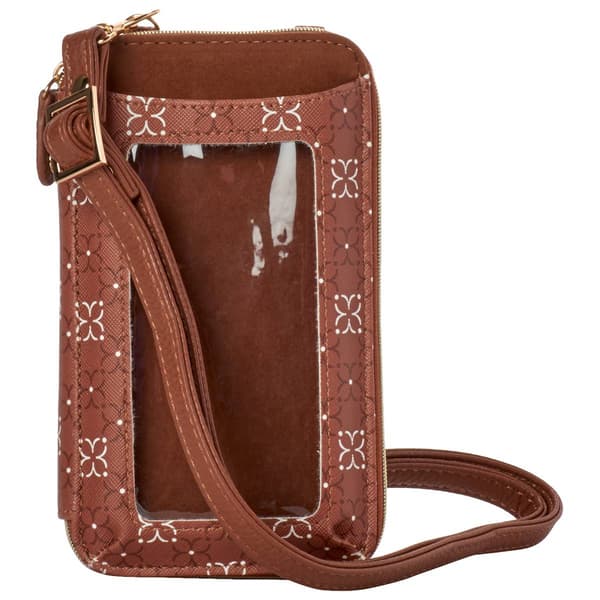 Womens Buxton Everywhere Signature Mocha Flower Crossbody Wallet - image 