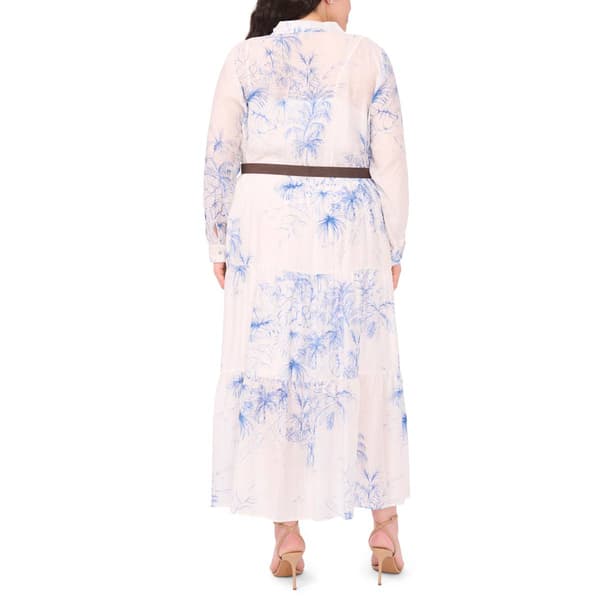 Plus Size MSK Long Sleeve Floral Belted Maxi Dress
