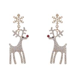 Crystal Reindeer with Red Stone Nose on Gold Snowflake
