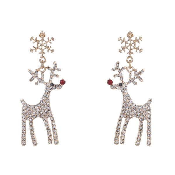 Crystal Reindeer with Red Stone Nose on Gold Snowflake - image 