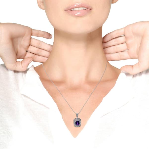 Haus of Brilliance Sterling Silver Amethyst Diamond Pendant