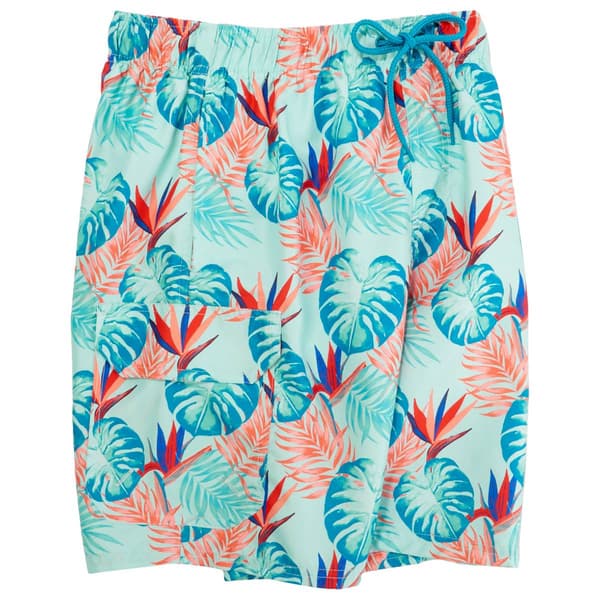 Young Mens Surf Zone Tropical Leaves Swim Trunks - Mint