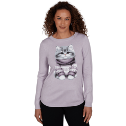 Petite Emaline Holiday Festivities Kitten Graphic Sweater
