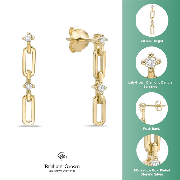 Brilliant Grown Gold-Plated Lab-Grown Diamond Link Drop Earrings