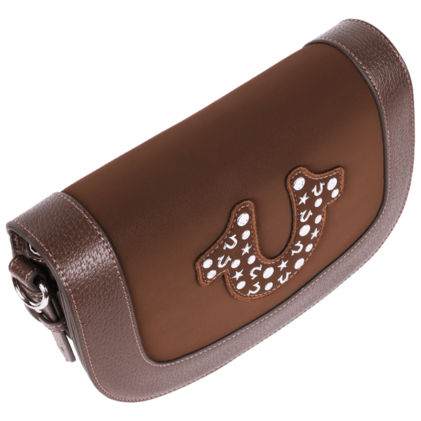 True Religion Studded Horseshoe Suede Flap Crossbody