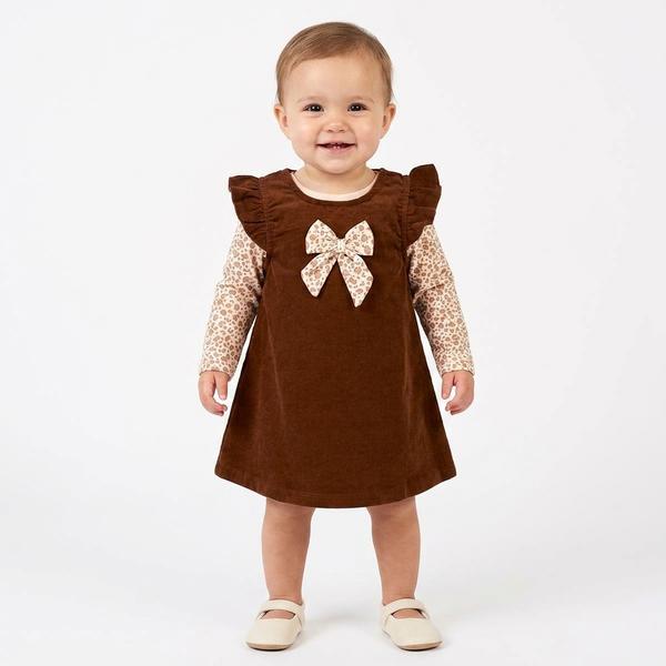 Baby Girl (12-18M) Rene Rofe(R) Bow & Leopard Corduroy Jumper Dress