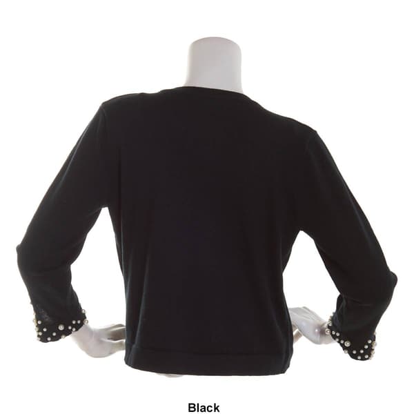 Womens Nina Leonard Long Sleeve Pearl Trim Cuff Shrug