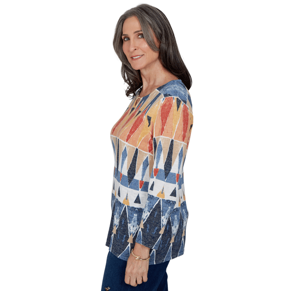Womens Alfred Dunner Tuscany Diamond Geometric Blouse