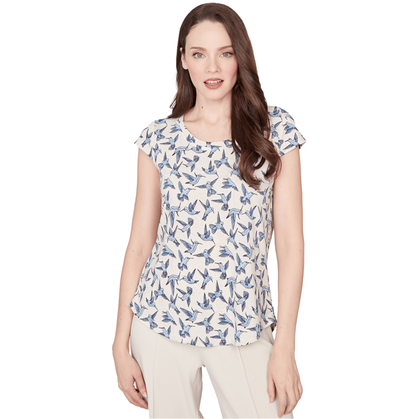 Womens Emaline Key Items Cap Sleeve Scoop Neck Printed Top - image 