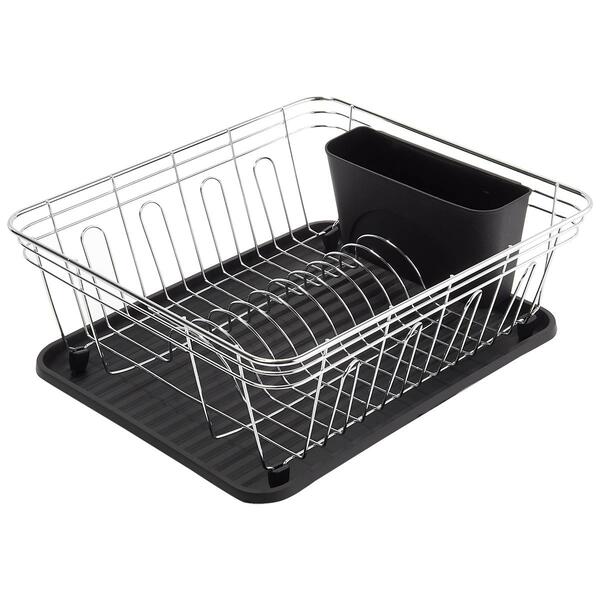 Chrome Metal Wire and Black Dish Rack - image 