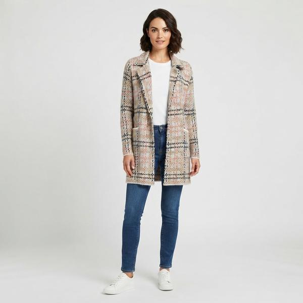Womens By Design Long Sleeve Notched Houndstooth Coatigan