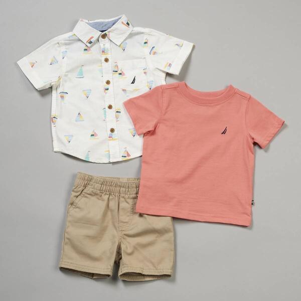 Baby Boy &#40;12-24M&#41; Nautica 3pc. Button Up Tee & Woven Shorts Set - image 