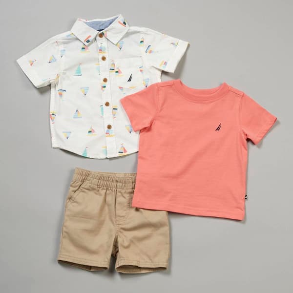 Baby Boy &#40;12-24M&#41; Nautica 3pc. Button Up Tee & Woven Shorts Set - image 