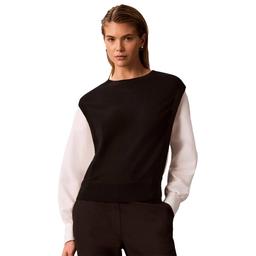 Womens Calvin Klein Long Sleeve Poplin Open Side Twofer Sweater