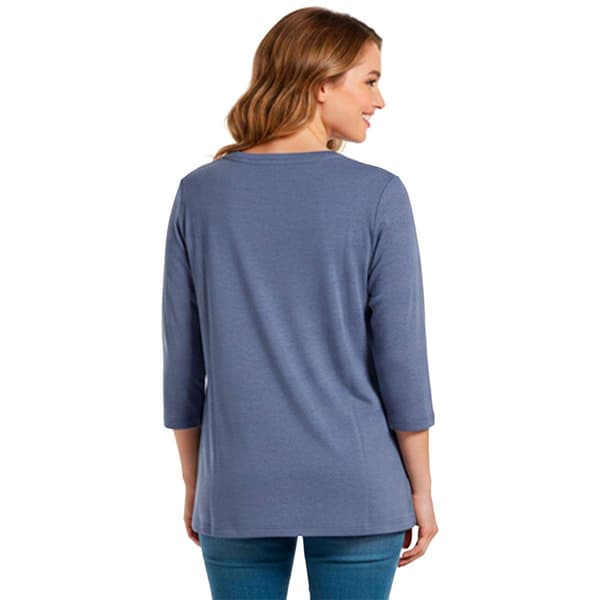Petite Hasting & Smith 3/4 Sleeve V Neck Floral Embroidery Tee
