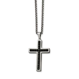 Mens Gentlemens Classics&#40;tm&#41; Genuine Leather Inlay Cross Necklace