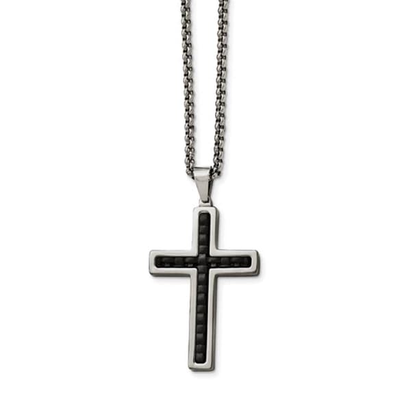 Mens Gentlemens Classics&#40;tm&#41; Genuine Leather Inlay Cross Necklace - image 