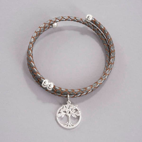 Inspirational Leather & Cubic Zirconia Tree of Life Bracelet - image 