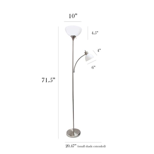 Simple Designs Brushed Nickel Floor Lamp with Reading Light