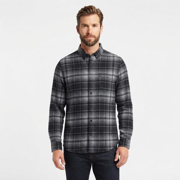Mens Chaps Double Brush Stretch Flannel Shirt - Steel Grey - image 