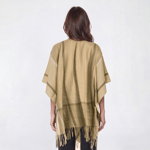 Womens Renshun Plaid Fringe Ruana - Tan