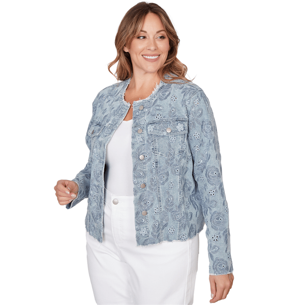 Plus Size Skye’s the Limit Fresh Start Embroidered Denim Jacket