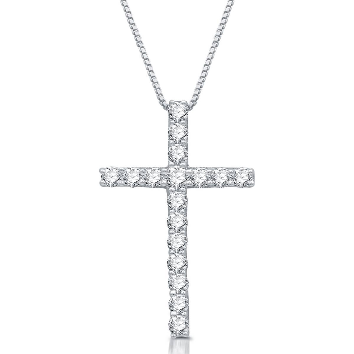 Nova Star® Sterling Silver 1ctw. Lab Grown Diamond Cross Pendant