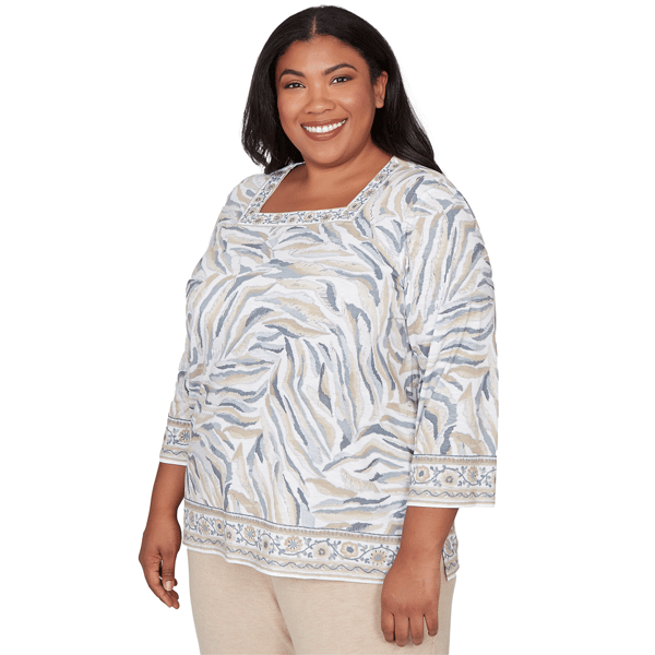 Plus Size Alfred Dunner Comfort & Joy Square Neck Abstract Blouse