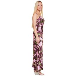 Juniors Crystal Doll Floral Satin Maxi Slip Empire Waist Dress
