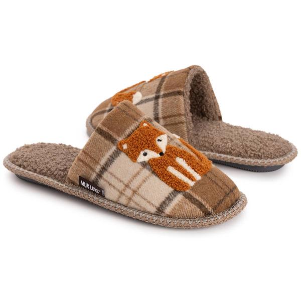 Womens MUK LUKS® Punch Needle Scuff Plaid Fox Slip On Slippers