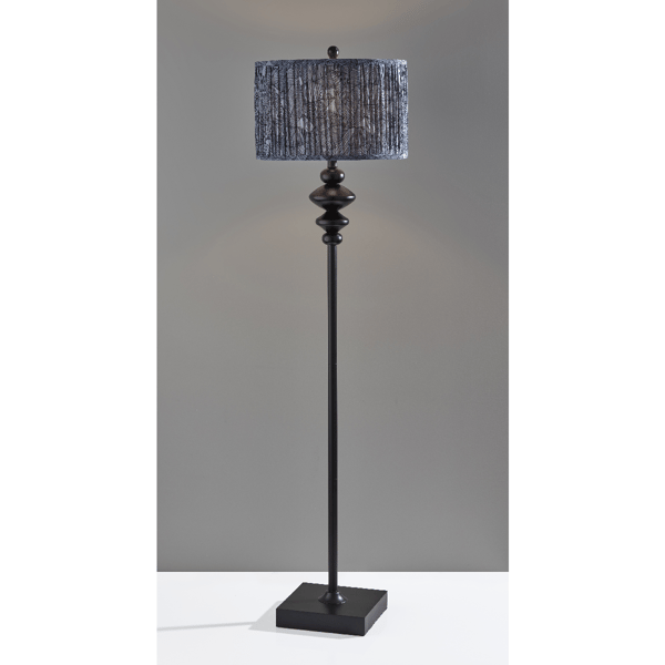 Adesso Samira Floor Lamp with Soft Pleated Blue Fabric Shade