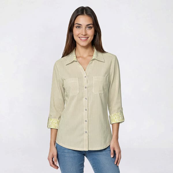 Petite Emily Daniels 3/4 Roll Tab Sleeve Pinstripe Button Down - image 