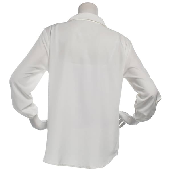 Plus Size Notations Long Sleeve Silky Solid Casual Button Down