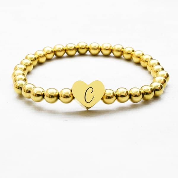 Pink Box 14kt. Gold Plated Heart Initial C Beaded Bracelets - image 