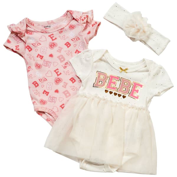 Baby Girl (NB-9M) Bebe 2pk. Short Sleeve Dot & Heart Bodysuit Set - image 