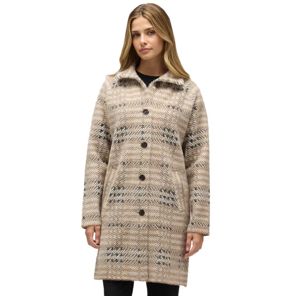 Womens NVLT Stand Collar Single Breasted Coatigan - Natural Plaid