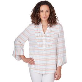Womens Ruby Rd. Spring Breeze Woven Button Front Stripe Top