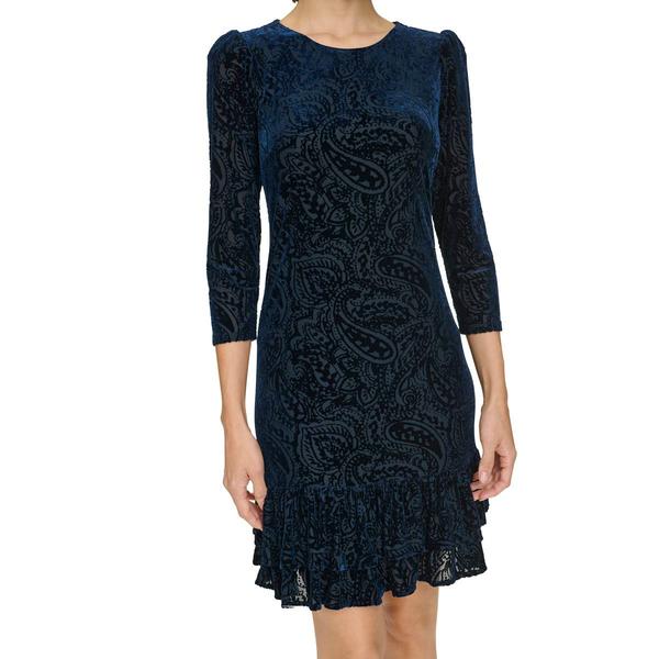 Womens Tommy Hilfiger 3/4 Sleeve Paisley Ruffle Hem Shift Dress