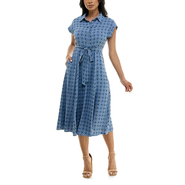 Womens Nina Leonard Short Sleeve Swiss Dot Collar Shirtdress - image 