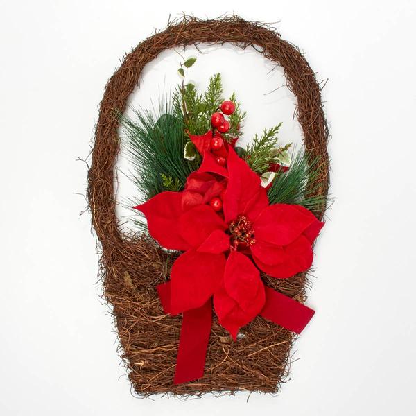 Poinsettia Wall Basket With Pine Accents - image 