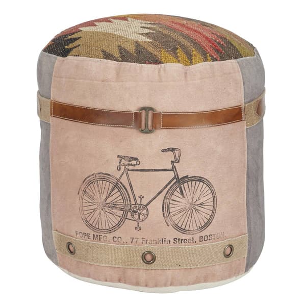 9th & Pike(R) Rustic Multi Colored Canvas Pouf Ottoman - image 