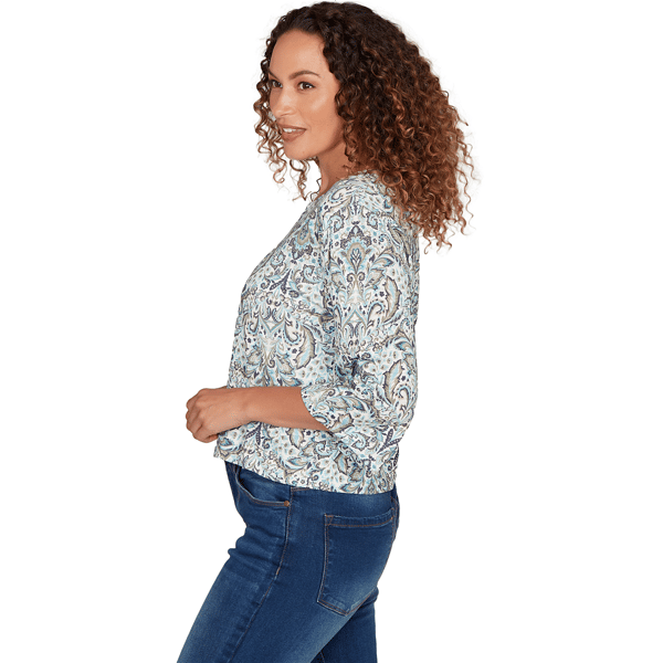 Womens Skye’s the Limit Fresh Start 3/4 Sleeve Jacquard Blouse