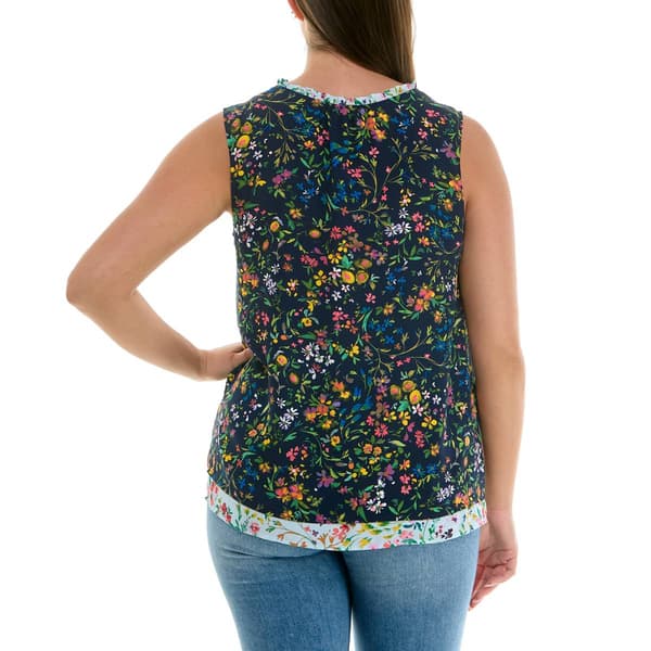Womens Zac & Rachel Sleeveless Layered Floral Crepe Blouse