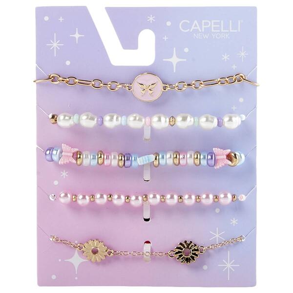 Girls Capelli New York 5pc. Butterflies & Pearls Mixed Bracelets - image 